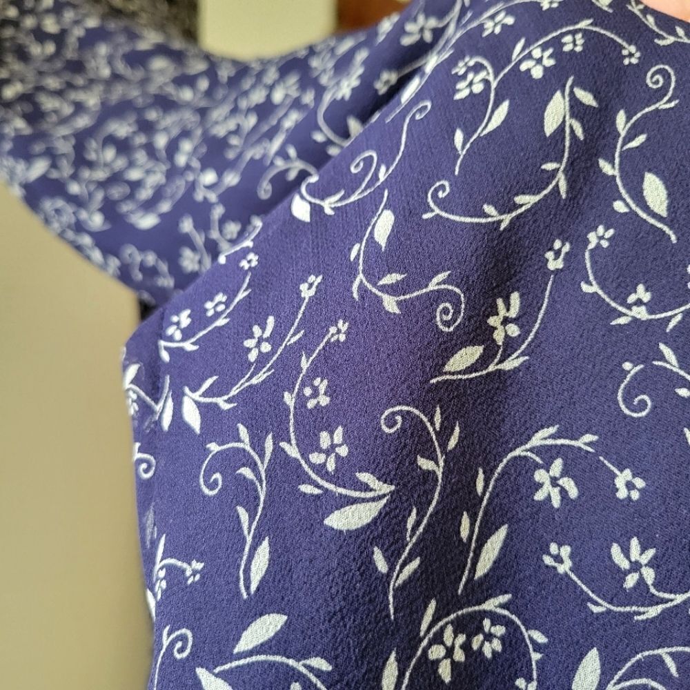 Vintage Robbie Bee Petites 100% Silk Dress Navy Blue Floral 6P - Picture 9 of 9